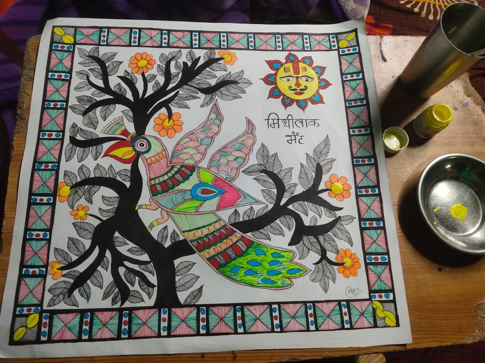 Authentic Madhubani painting handcrafted on canvas by women artisans of Bihar thumbnail 2
