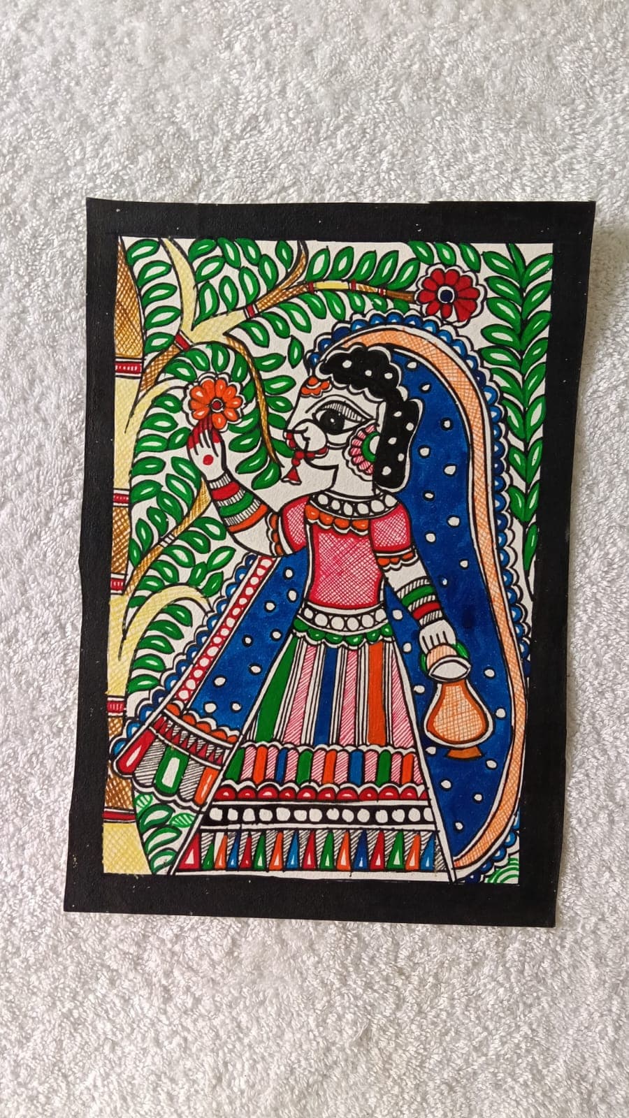 Authentic Madhubani painting handcrafted on canvas by women artisans of Bihar thumbnail 1